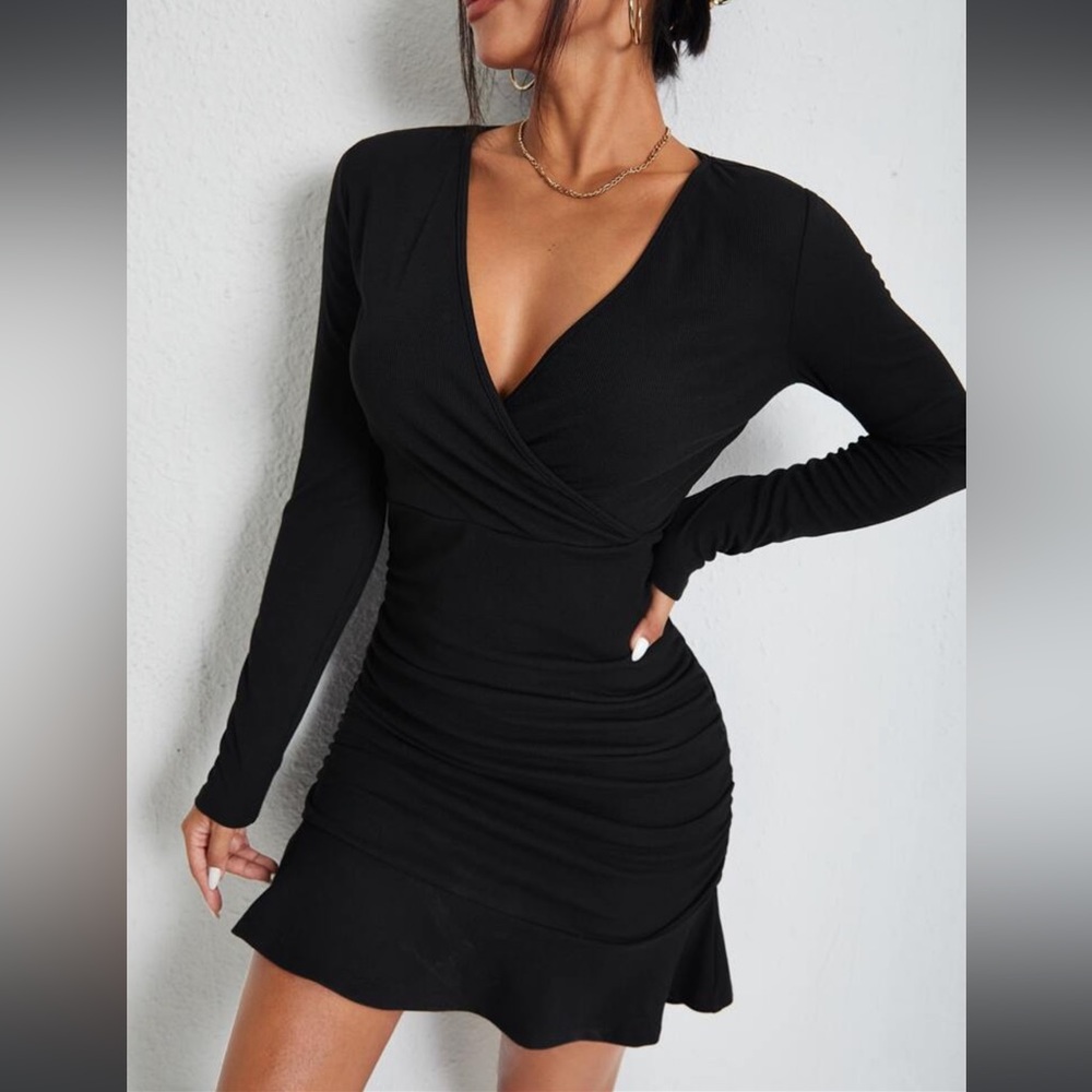 Wrap mini dress with ruffle